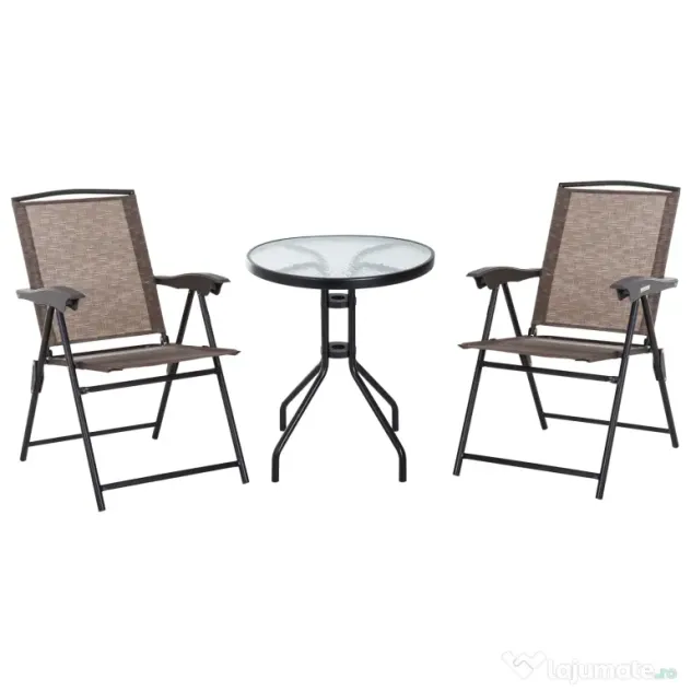 Outsunny Set de mobilier pentru gradina cu masa din sticla securizata, mobilier exterior, maro | Aosom Romania