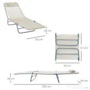 Outsunny Sezlong Pliabil pentru Grădină, Spătar Reclinabil, Confortabil, din Textilena, Crem, 182x56x28cm | Aosom Romania 