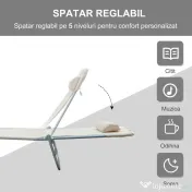 Outsunny Sezlong Pliabil pentru Grădină, Spătar Reclinabil, Confortabil, din Textilena, Crem, 182x56x28cm | Aosom Romania 