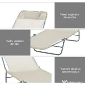 Outsunny Sezlong Pliabil pentru Grădină, Spătar Reclinabil, Confortabil, din Textilena, Crem, 182x56x28cm | Aosom Romania 