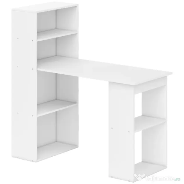 Birou alb modern cu biblioteca cu 6 rafturi din PAL,120x55x120cm HOMCOM | Aosom Romania
