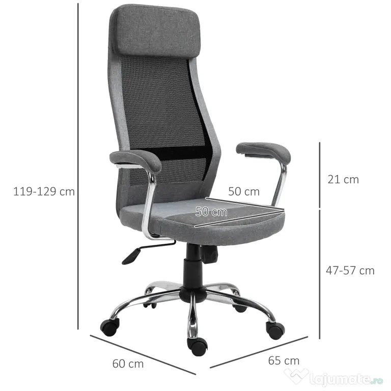 Vinsetto Scaun birou ergonomic, inaltime reglabila, 65x60x119-129cm | Aosom Romania