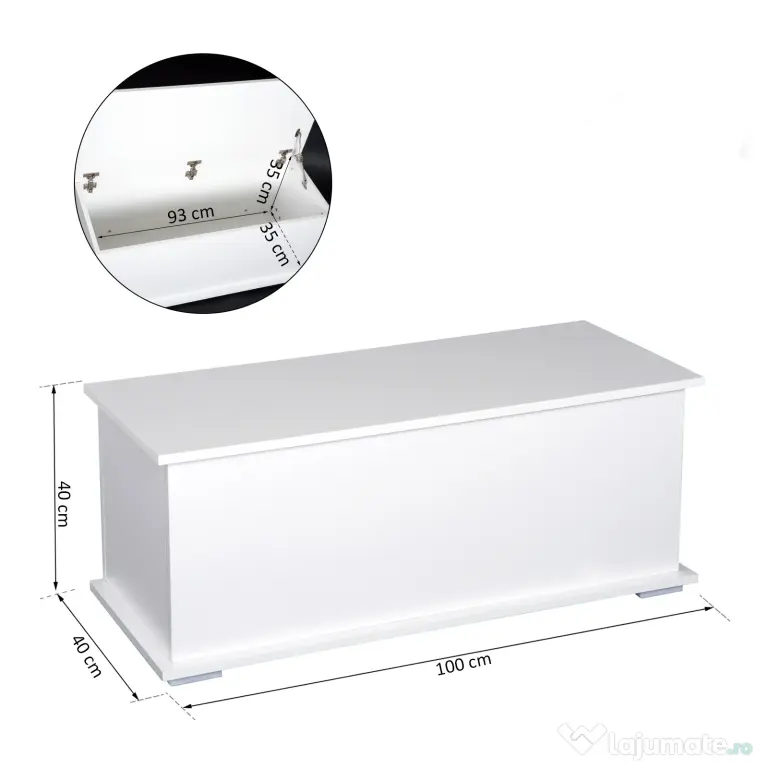 HOMCOM Cutie de depozitare multifunctionala din PAL cu capac care se deschide, pentru camera si intrare, 100x40x40cm, alb | Aosom Romania