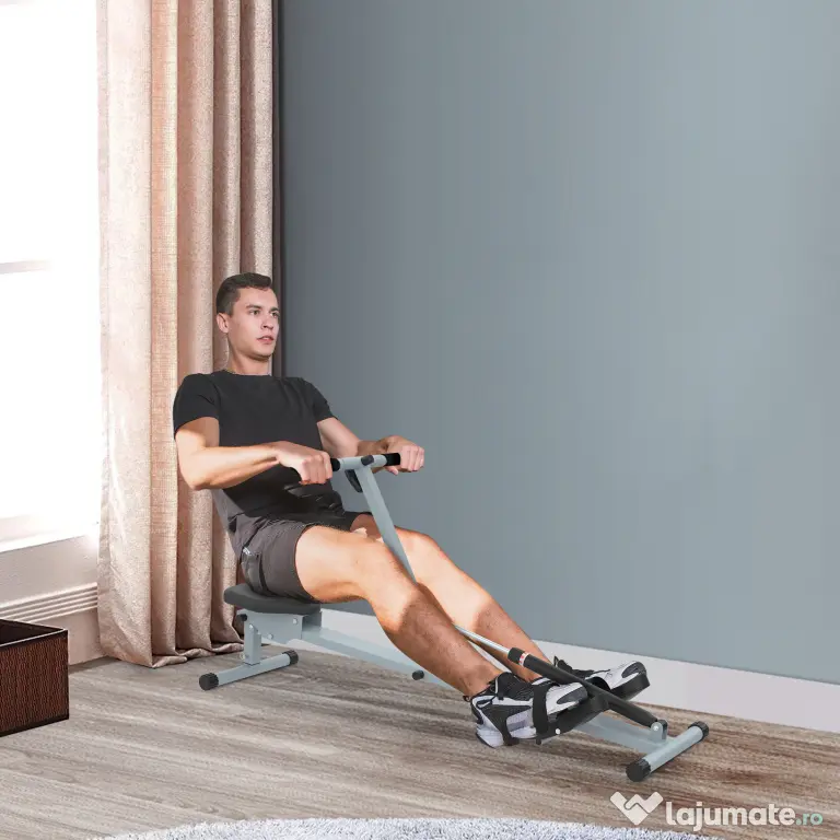 HOMCOM Aparat de Vaslit Profesional, Fitness, cu Display, Structură din PVC și Oțel, pentru Antrenament Complet, Gri și Negru | Aosom Romania