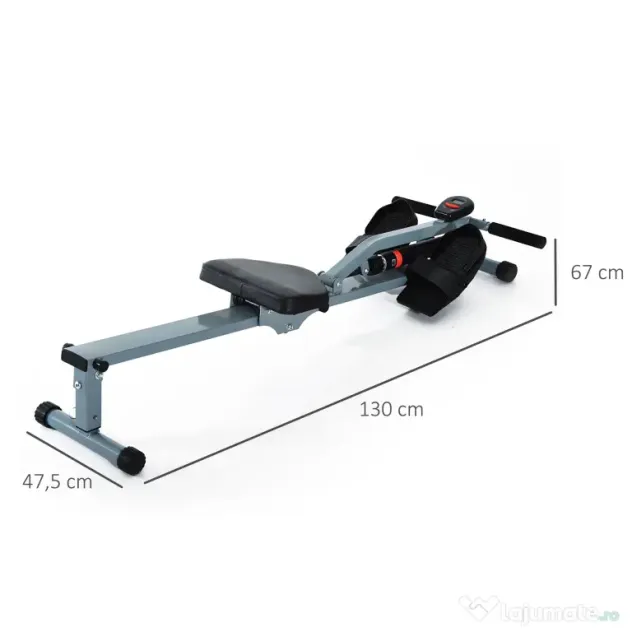 HOMCOM Aparat de Vaslit Profesional, Fitness, cu Display, Structură din PVC și Oțel, pentru Antrenament Complet, Gri și Negru | Aosom Romania