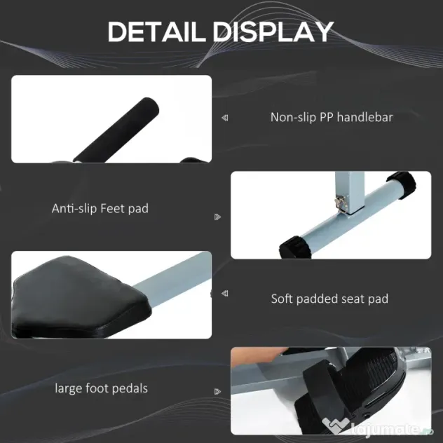 HOMCOM Aparat de Vaslit Profesional, Fitness, cu Display, Structură din PVC și Oțel, pentru Antrenament Complet, Gri și Negru | Aosom Romania