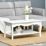 HOMCOM Măsuță de Cafea Joasă, din Lemn de Pin și MDF, 94x44x42 cm, Albă, Stil Modern cu Picioare Solide, Sarcină Maxima 50 kg 