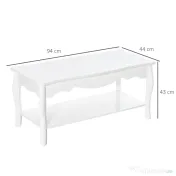 HOMCOM Măsuță de Cafea Joasă, din Lemn de Pin și MDF, 94x44x42 cm, Albă, Stil Modern cu Picioare Solide, Sarcină Maxima 50 kg 