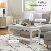 HOMCOM Măsuță de Cafea Joasă, din Lemn de Pin și MDF, 94x44x42 cm, Albă, Stil Modern cu Picioare Solide, Sarcină Maxima 50 kg 