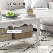 HOMCOM Măsuță de Cafea Joasă, din Lemn de Pin și MDF, 94x44x42 cm, Albă, Stil Modern cu Picioare Solide, Sarcină Maxima 50 kg 