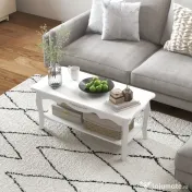 HOMCOM Măsuță de Cafea Joasă, din Lemn de Pin și MDF, 94x44x42 cm, Albă, Stil Modern cu Picioare Solide, Sarcină Maxima 50 kg 