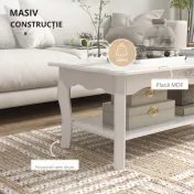 HOMCOM Măsuță de Cafea Joasă, din Lemn de Pin și MDF, 94x44x42 cm, Albă, Stil Modern cu Picioare Solide, Sarcină Maxima 50 kg 