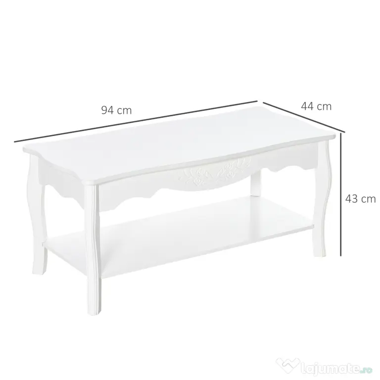 Masa pentru cafea HOMCOM, din lemn, 94x44x42 cm, alba | Aosom RO