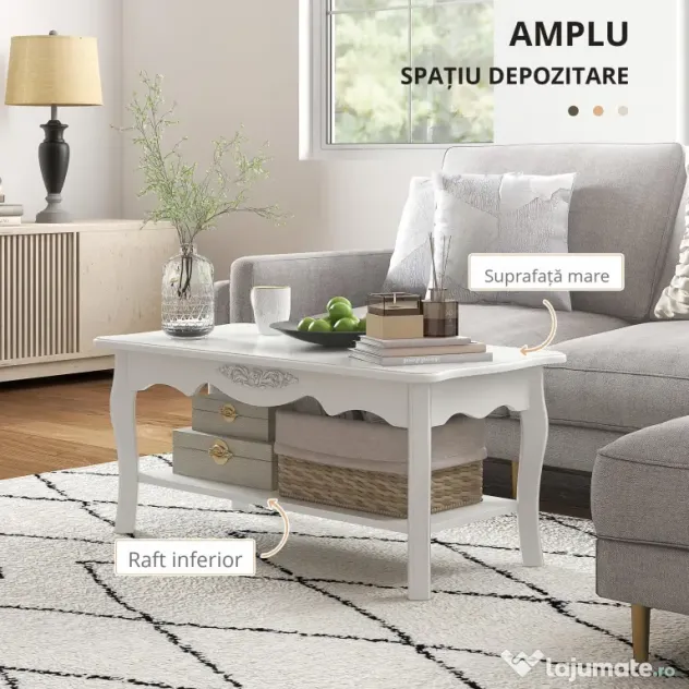 Masa pentru cafea HOMCOM, din lemn, 94x44x42 cm, alba | Aosom RO