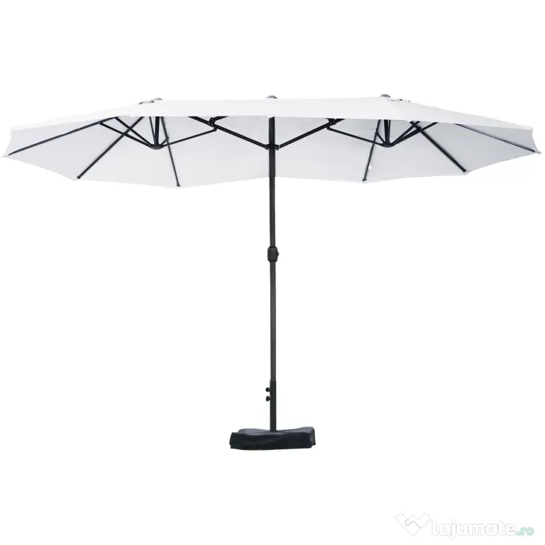Outsunny Umbrelă Dublă cu 12 Spițe, Bază în Cruce și Manivelă, din Oțel și Poliester, 455x265x238 cm, Bej | Aosom Romania
