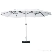 Outsunny Umbrelă Dublă cu 12 Spițe, Bază în Cruce și Manivelă, din Oțel și Poliester, 455x265x238 cm, Bej | Aosom Romania