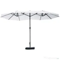 Outsunny Umbrelă Dublă cu 12 Spițe, Bază în Cruce și Manivelă, din Oțel și Poliester, 455x265x238 cm, Bej | Aosom Romania