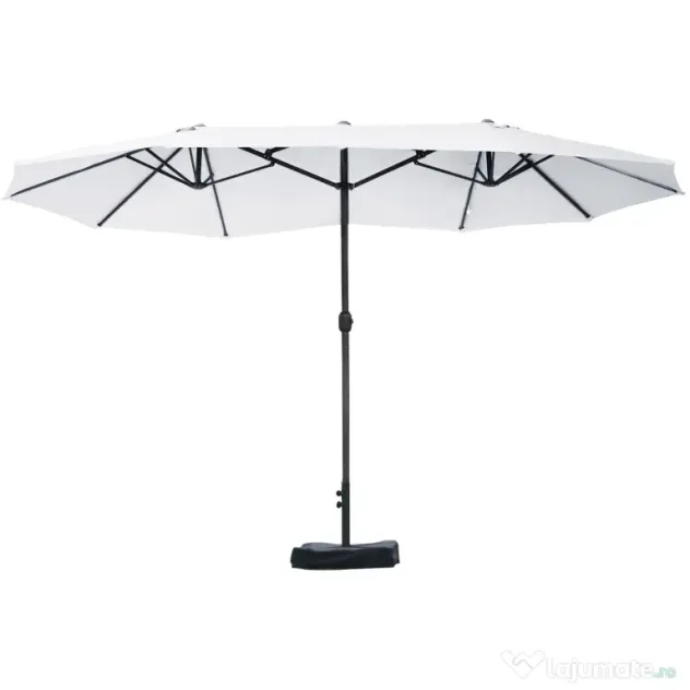 Outsunny Umbrelă Dublă cu 12 Spițe, Bază în Cruce și Manivelă, din Oțel și Poliester, 455x265x238 cm, Bej | Aosom Romania
