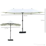 Outsunny Umbrelă Dublă cu 12 Spițe, Bază în Cruce și Manivelă, din Oțel și Poliester, 455x265x238 cm, Bej | Aosom Romania 