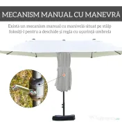 Outsunny Umbrelă Dublă cu 12 Spițe, Bază în Cruce și Manivelă, din Oțel și Poliester, 455x265x238 cm, Bej | Aosom Romania 