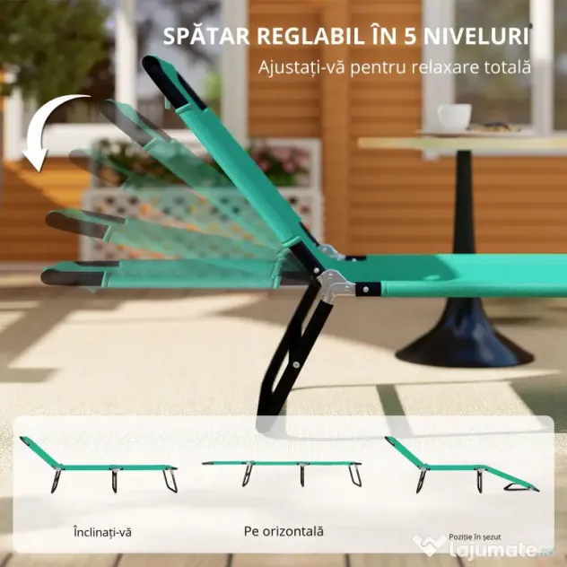 Sezlong pentru Plaja, Spatar Rabatabil, Outsunny, Otel si Tesatura Oxford, Gri | Aosom Romania