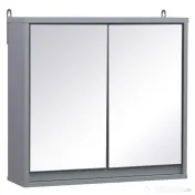 Dulapior de Baie de Perete cu Usa Dubla din Sticla cu Raft Reglabil, Gri,48x14.5x45cm HOMCOM | Aosom Romania