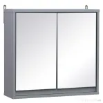 HOMCOM Dulăpior Suspendat de Baie cu Uși Duble din Sticlă și Raft Reglabil, 48x14.5x45cm, Gri