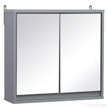 HOMCOM Dulăpior Suspendat de Baie cu Uși Duble din Sticlă și Raft Reglabil, 48x14.5x45cm, Gri