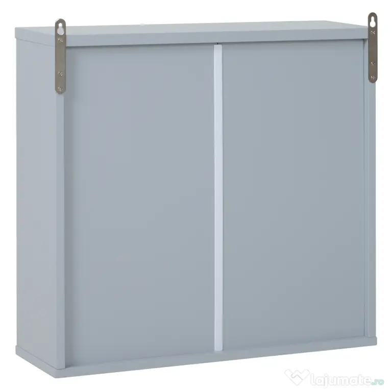 HOMCOM Dulăpior Suspendat de Baie cu Uși Duble din Sticlă și Raft Reglabil, 48x14.5x45cm, Gri