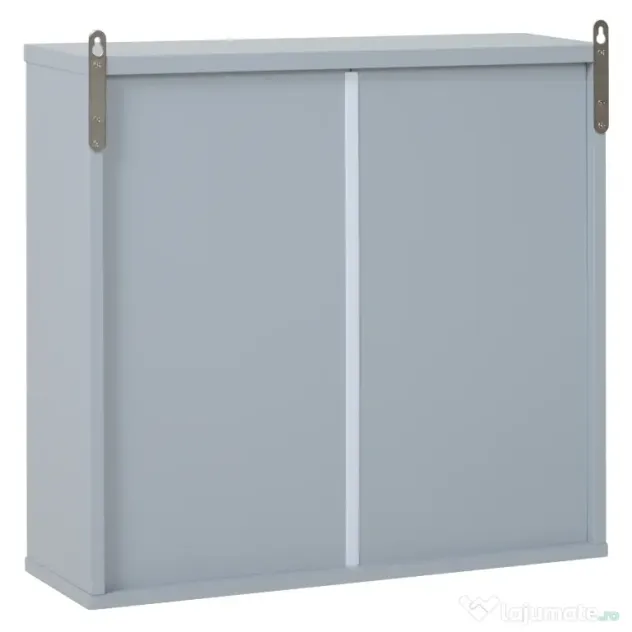 HOMCOM Dulăpior Suspendat de Baie cu Uși Duble din Sticlă și Raft Reglabil, 48x14.5x45cm, Gri