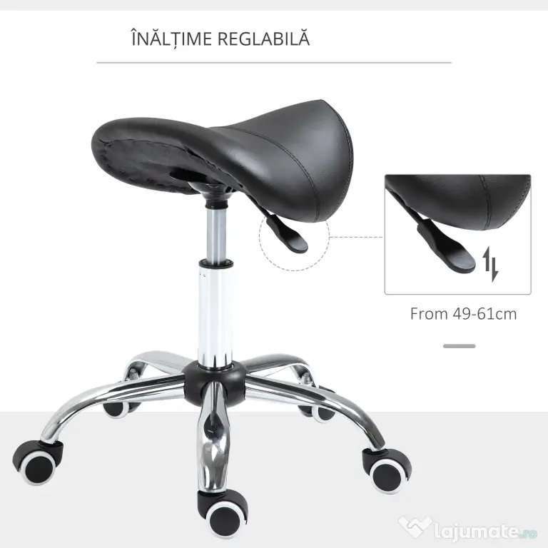 HOMCOM Scaun Ergonomic pentru Coafură, Reglabil, Tip Șa, Confort Superior, Negru | Aosom Romania