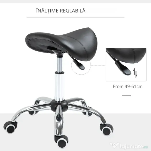 HOMCOM Scaun Ergonomic pentru Coafură, Reglabil, Tip Șa, Confort Superior, Negru | Aosom Romania