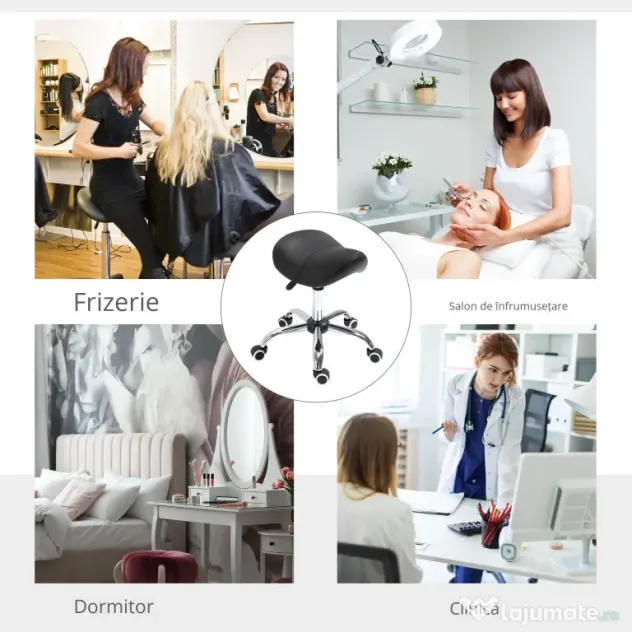 HOMCOM Scaun Ergonomic pentru Coafură, Reglabil, Tip Șa, Confort Superior, Negru | Aosom Romania