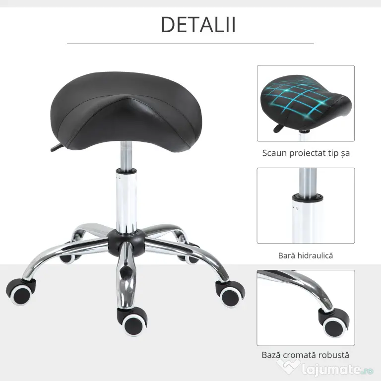 HOMCOM Scaun Ergonomic pentru Coafură, Reglabil, Tip Șa, Confort Superior, Negru | Aosom Romania