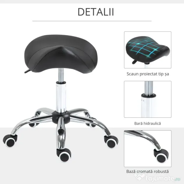 HOMCOM Scaun Ergonomic pentru Coafură, Reglabil, Tip Șa, Confort Superior, Negru | Aosom Romania