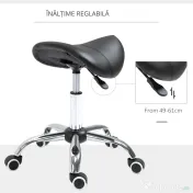 HOMCOM Scaun Taburet Rotativ cu Șa, Roți și Înălțime Reglabilă pentru Estetiști și Tatuatori, 52 x 53 x 49-61 cm, Negru 