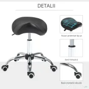 HOMCOM Scaun Taburet Rotativ cu Șa, Roți și Înălțime Reglabilă pentru Estetiști și Tatuatori, 52 x 53 x 49-61 cm, Negru 