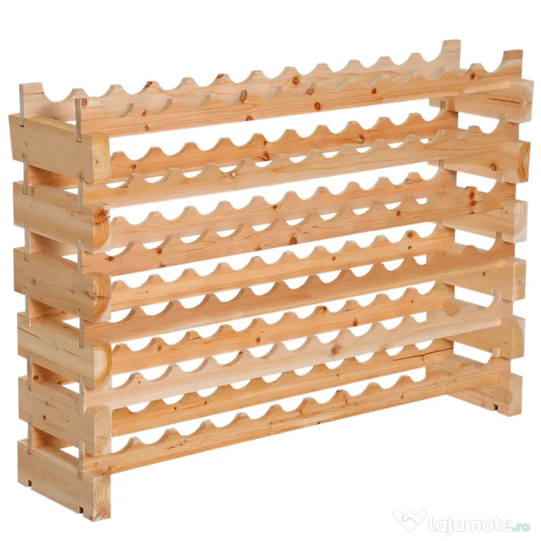 HOMCOM Raft pentru Sticle din Lemn de Brad cu 6 Rafturi pentru 72 de Sticle, 114x28x85 cm, Lemn Natural | Aosom Romania