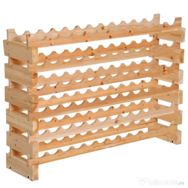 HOMCOM Raft pentru Sticle din Lemn de Brad cu 6 Rafturi pentru 72 de Sticle, 114x28x85 cm, Lemn Natural | Aosom Romania