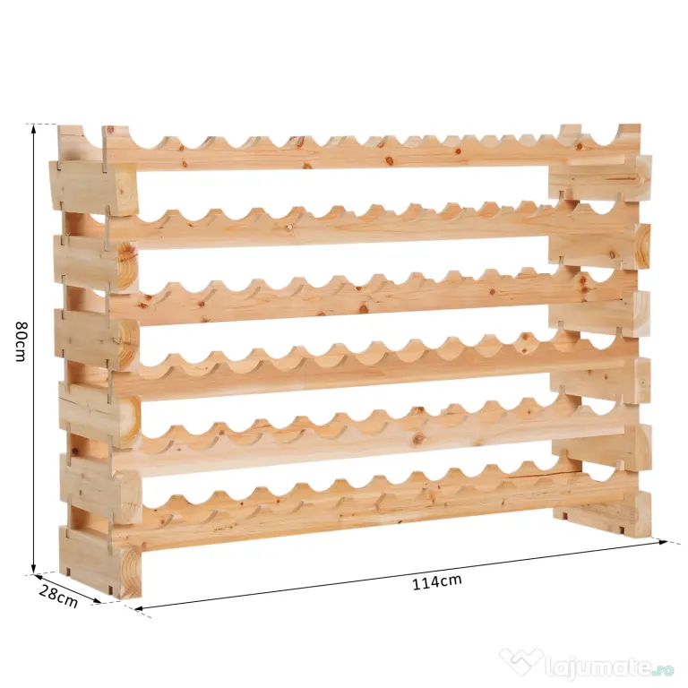 HOMCOM Raft pentru Sticle din Lemn de Brad cu 6 Rafturi pentru 72 de Sticle, 114x28x85 cm, Lemn Natural | Aosom Romania