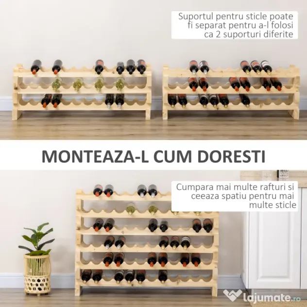HOMCOM Raft pentru Sticle din Lemn de Brad cu 6 Rafturi pentru 72 de Sticle, 114x28x85 cm, Lemn Natural | Aosom Romania