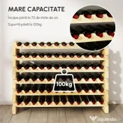 HOMCOM Raft pentru Sticle din Lemn de Brad cu 6 Rafturi pentru 72 de Sticle, 114x28x85 cm, Lemn Natural 