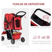 PawHut Cărucior pentru Câini de până la 10 kg, 75x45x97 cm, Roșu | Aosom Romania 