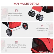PawHut Cărucior pentru Câini de până la 10 kg, 75x45x97 cm, Roșu | Aosom Romania 
