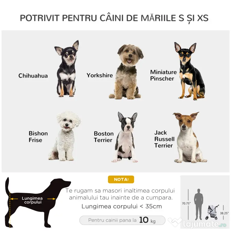 PawHut Cărucior pentru Câini de până la 10 kg, 75x45x97 cm, Roșu | Aosom Romania