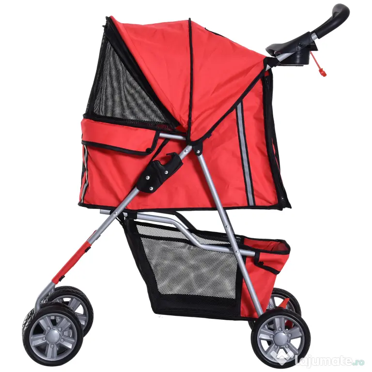 PawHut Cărucior pentru Câini de până la 10 kg, 75x45x97 cm, Roșu | Aosom Romania