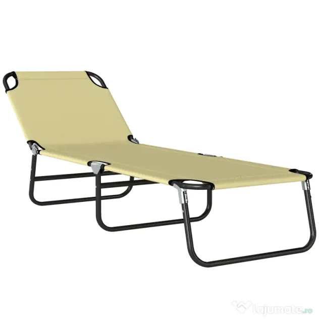 Outsunny Sezlong Pliabil pentru Gradina cu Spatar Ajustabil 5 Pozitii din Otel si Tesatura Oxford 188x56x28 cm Bej | Aosom Romania