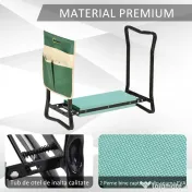 Outsunny Bancă de grădină 2 în 1 cu protecție pentru genunchi, pernuțe din spumă EVA și geantă pentru depozitare, 58x28x49 cm, Verde | Aosom Romania