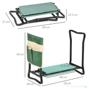 Outsunny Bancă de grădină 2 în 1 cu protecție pentru genunchi, pernuțe din spumă EVA și geantă pentru depozitare, 58x28x49 cm, Verde