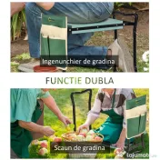 Outsunny Bancă de grădină 2 în 1 cu protecție pentru genunchi, pernuțe din spumă EVA și geantă pentru depozitare, 58x28x49 cm, Verde